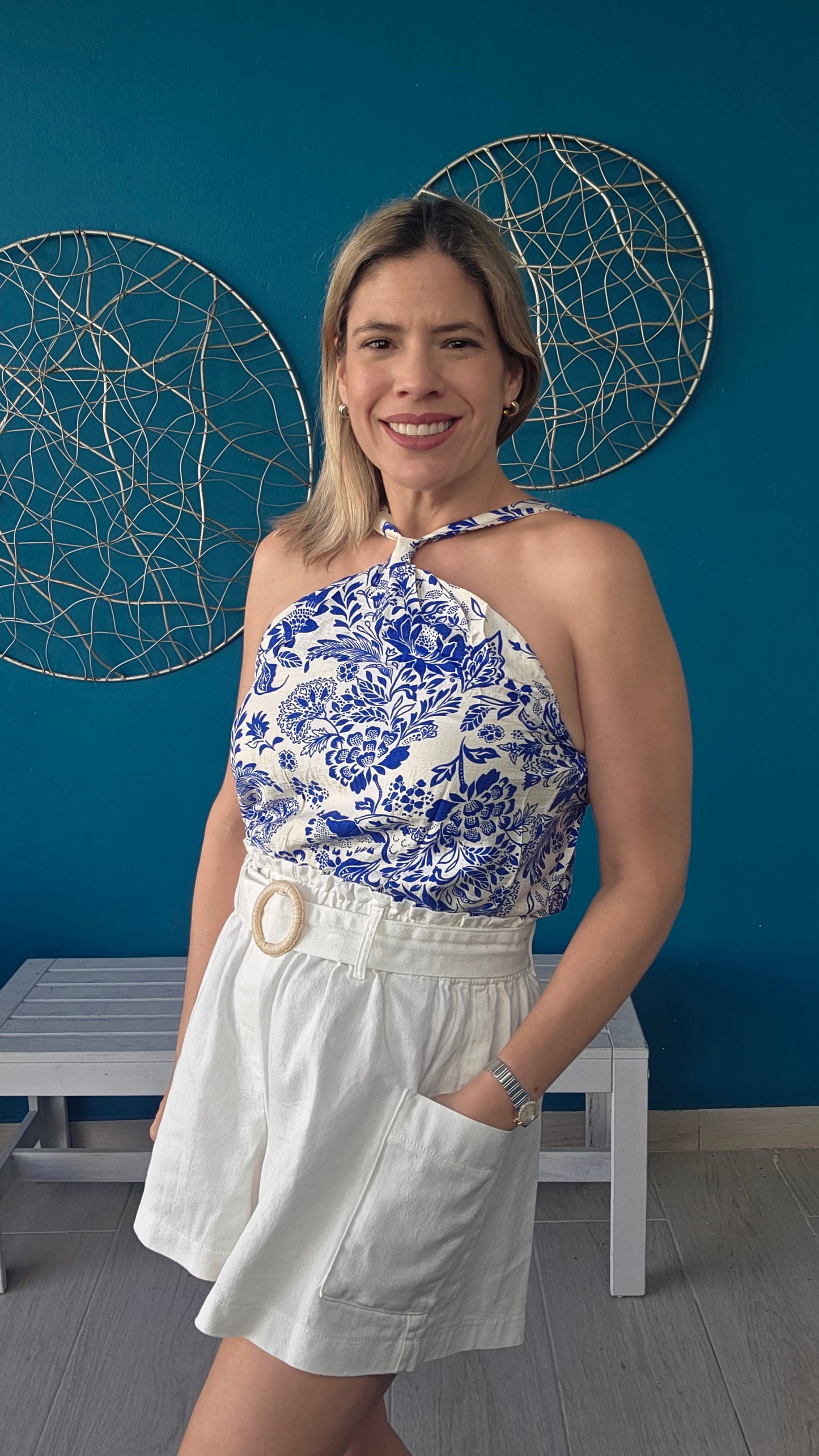 Halter Flowers Top - Blue