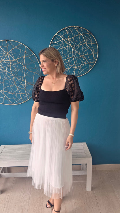 White Mesh Midi Skirt