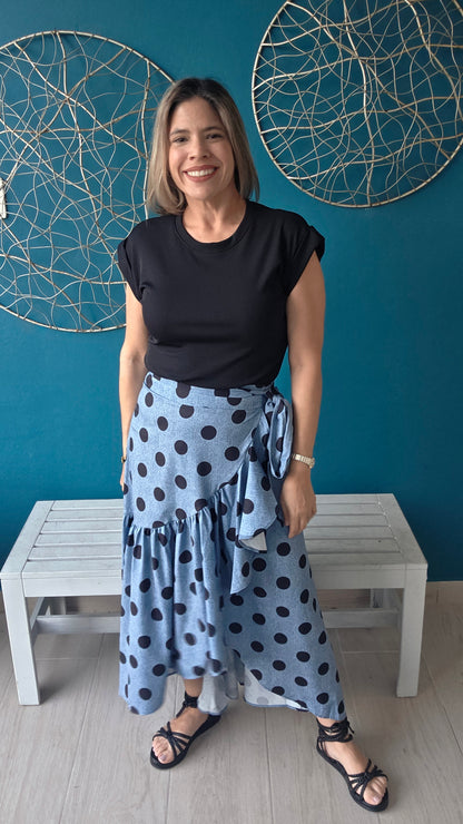 Blue Polka Dots Wrap Skirt