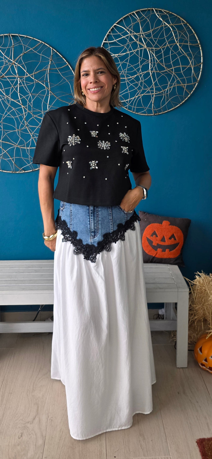 Ainhoa Denim Contrast Maxi Skirt