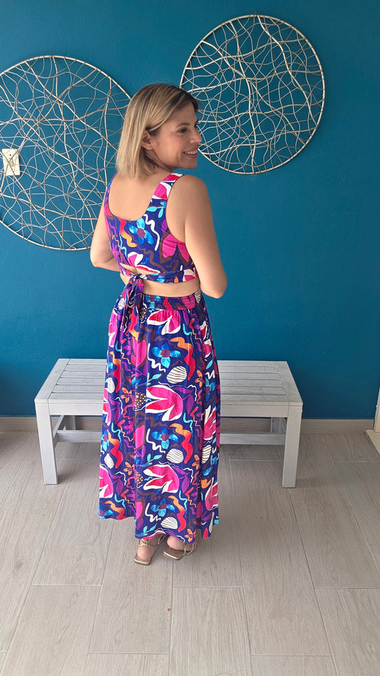 Tie Cut Out Flowers Midi Dress