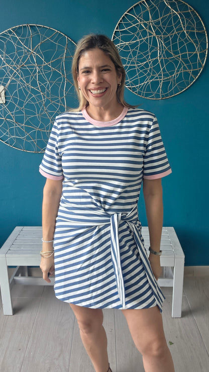 Blue Striped Waist Tie Mini Dress ✨