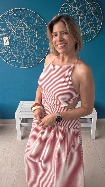 Tatiana Asymmetrical Striped Midi Dress