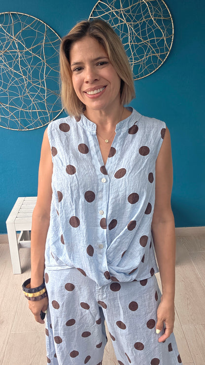 Polka Dot Linen Top