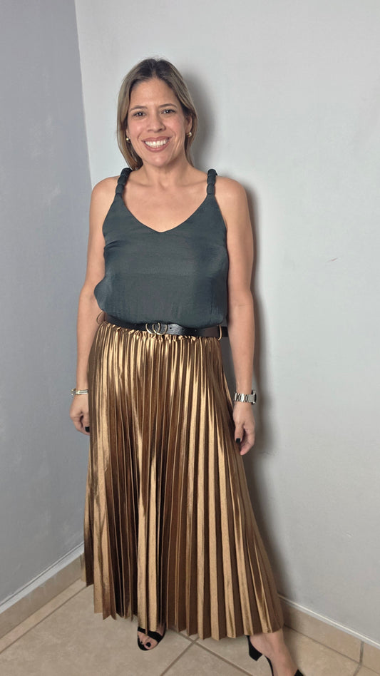 Metallic Pleated Skirt