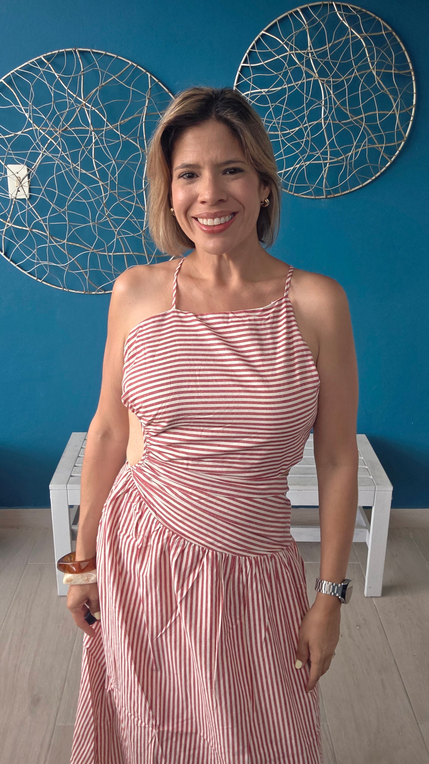 Tatiana Asymmetrical Striped Midi Dress