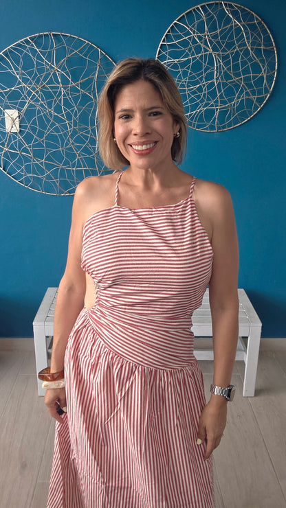 Tatiana Asymmetrical Striped Midi Dress