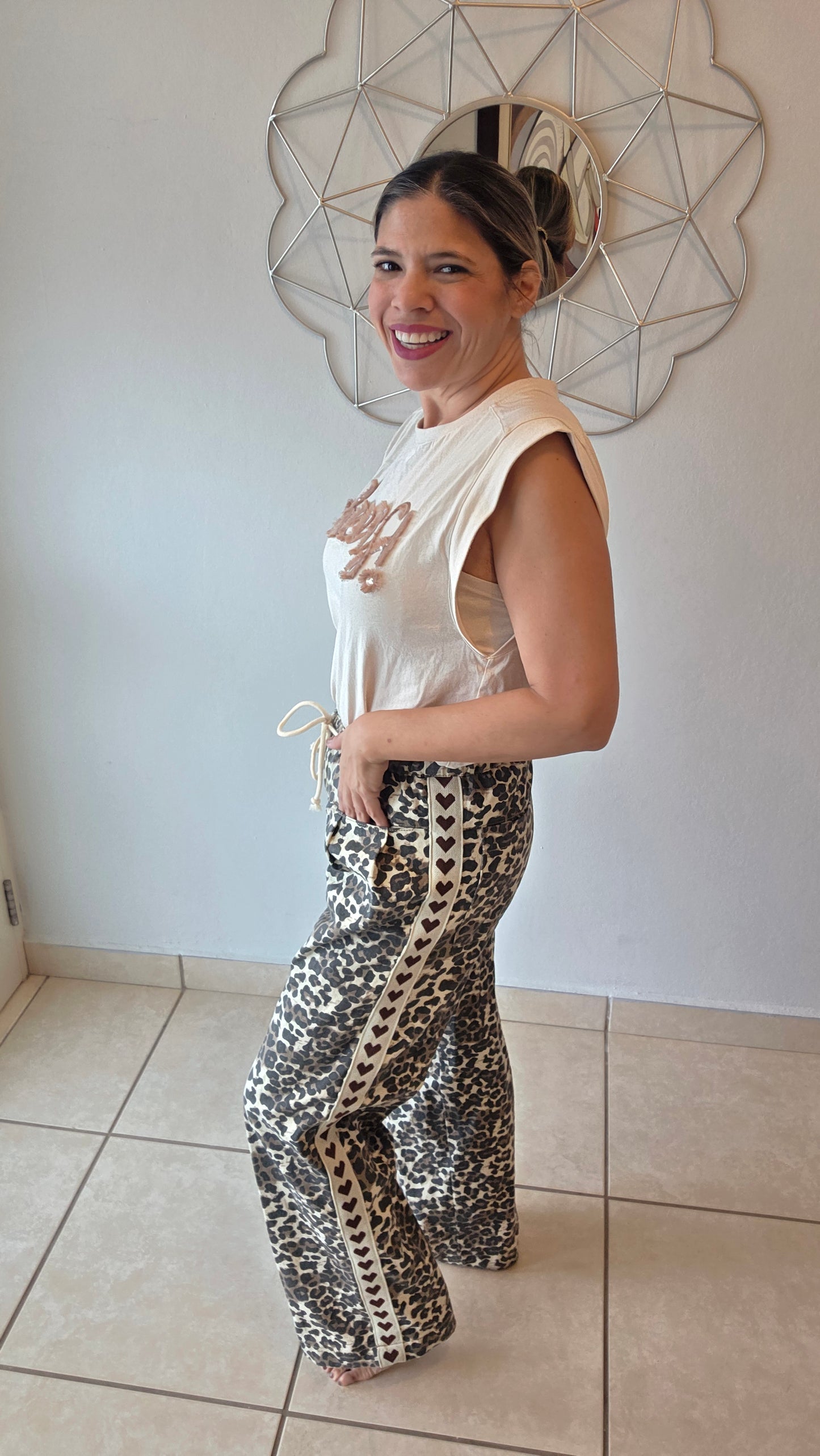 Leopard & Heart Striped Pants