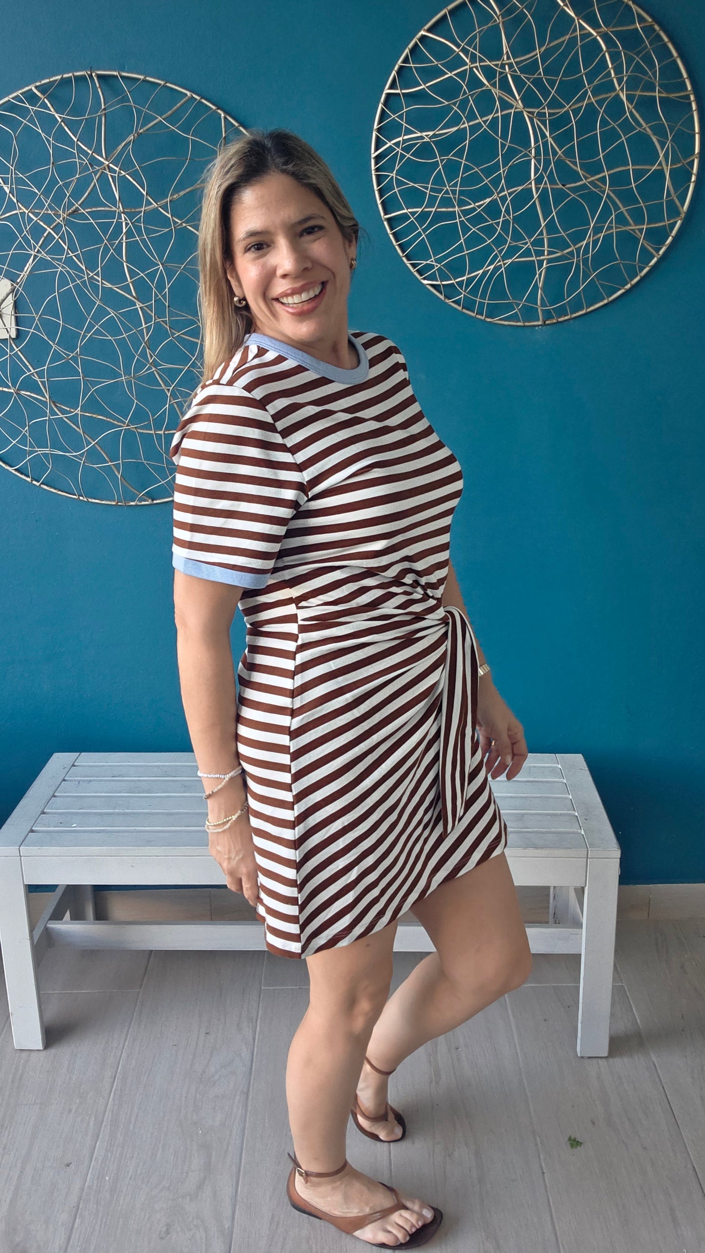 Chocolate Striped Waist Tie Mini Dress ✨