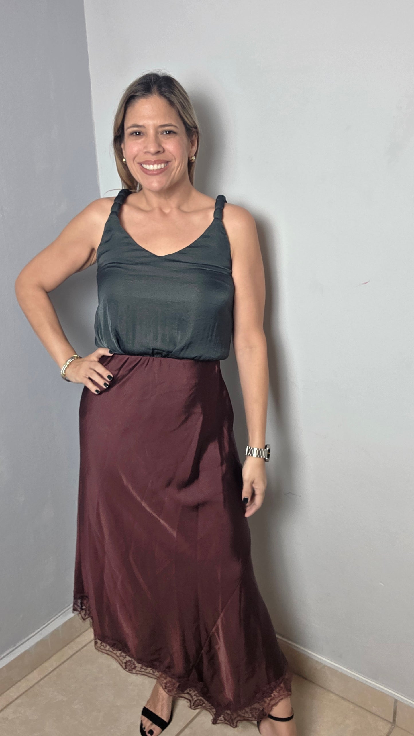 Asymmetrical satin Lace skirt