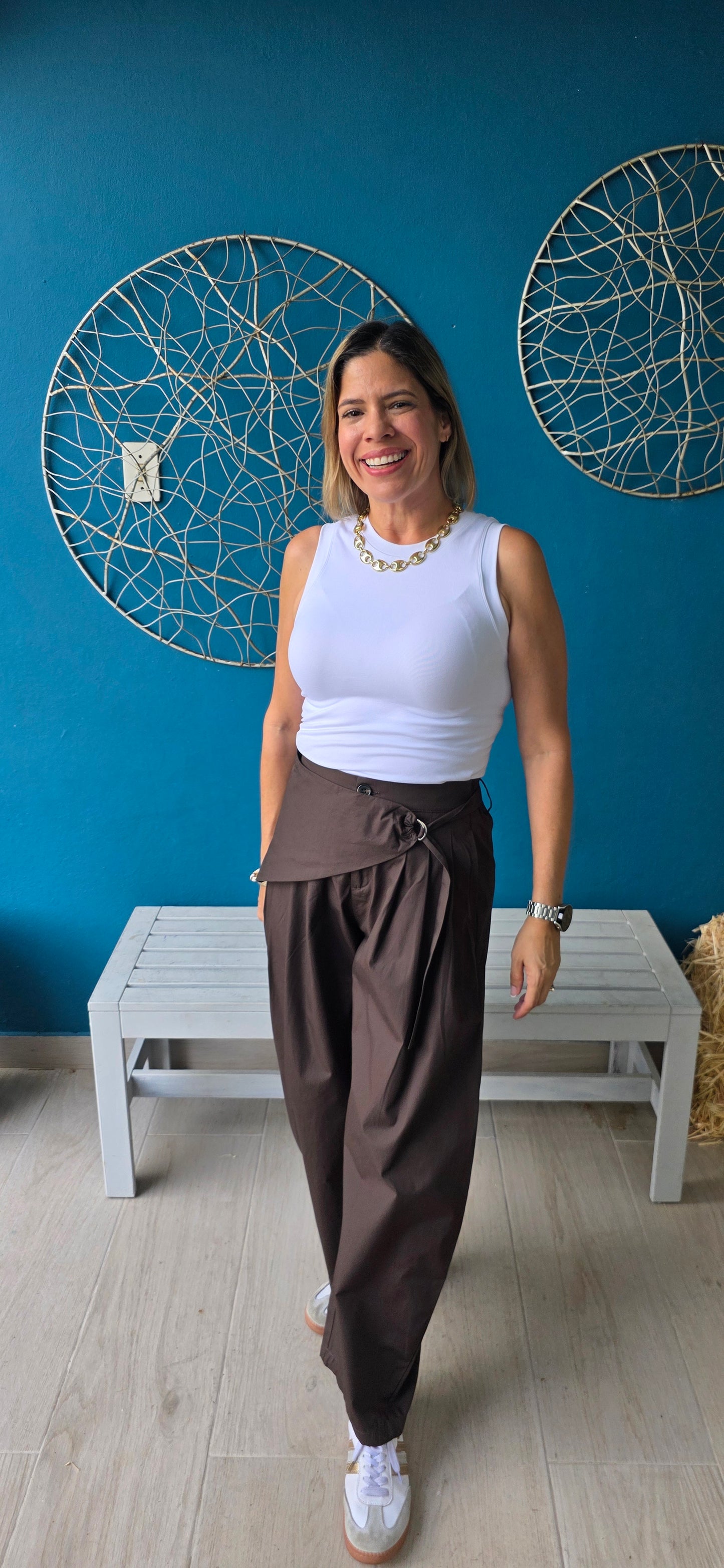 Bianca Chocolate Sarong Detail Barrel Leg Trouser Pants