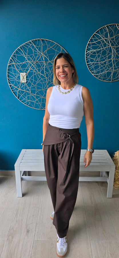 Bianca Chocolate Sarong Detail Barrel Leg Trouser Pants