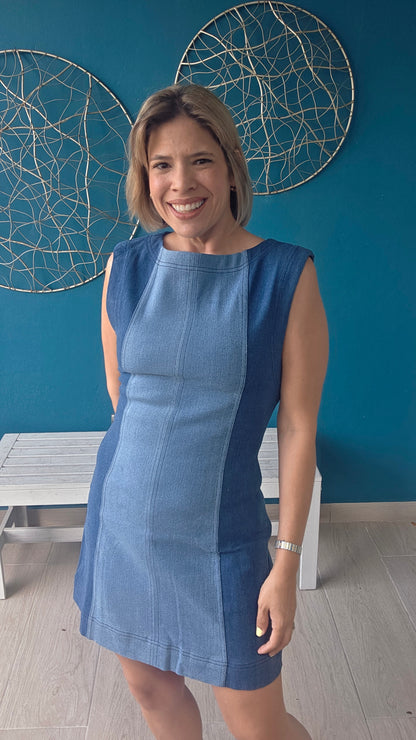 Color Block Denim Mini Dress