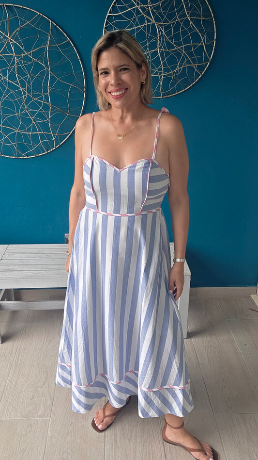 Pink and Blue Midi Dress