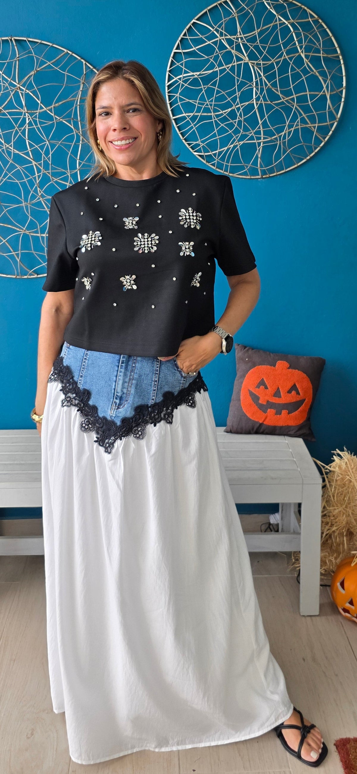 Ainhoa Denim Contrast Maxi Skirt