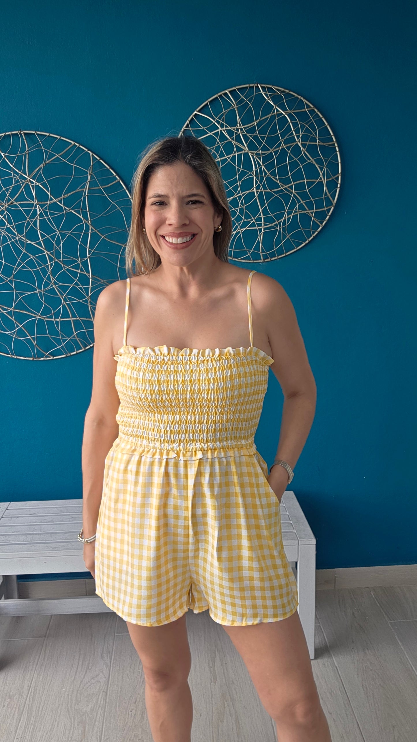 Yellow Ginghan Smocked Romper