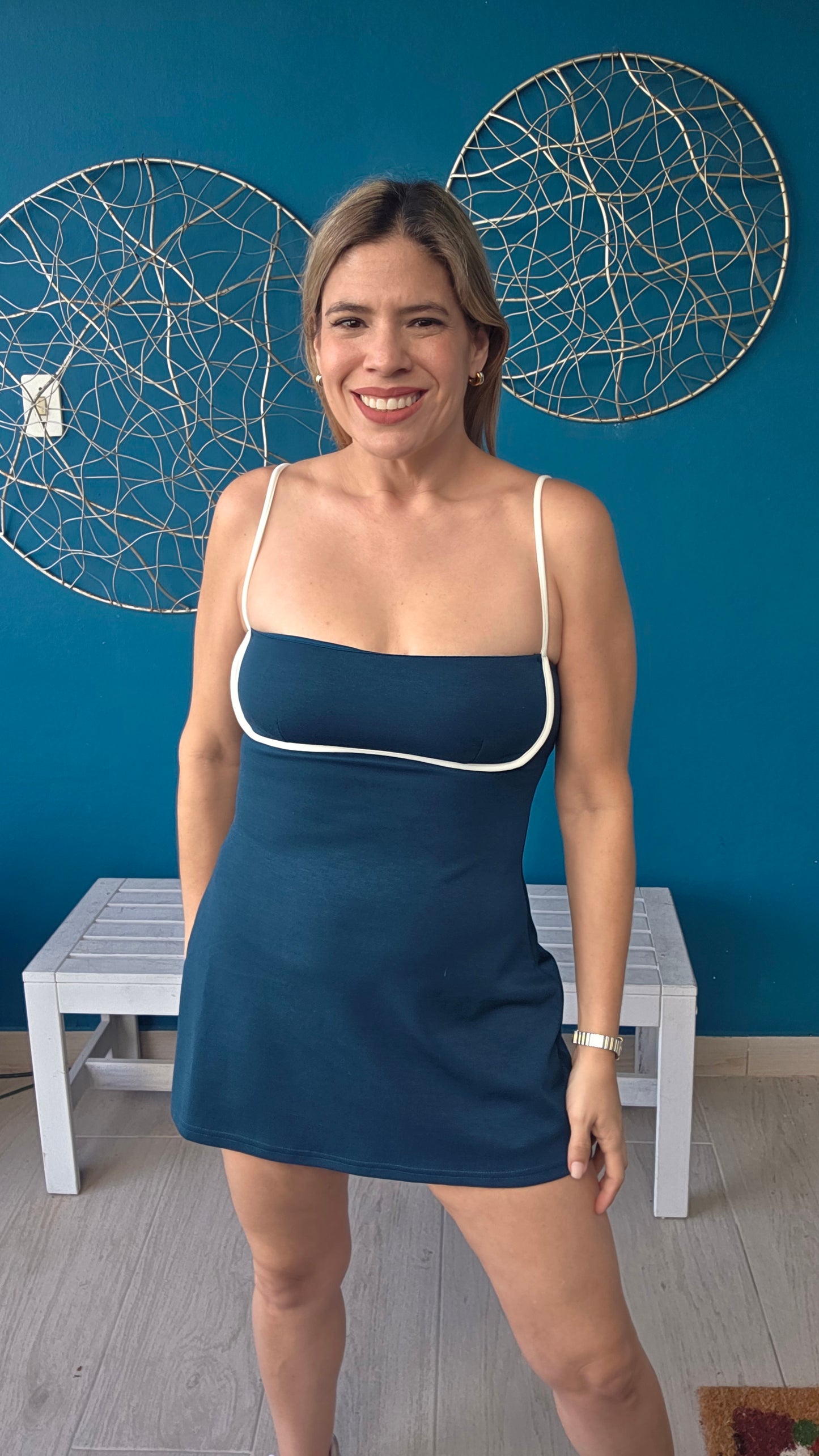 A-line Teal Romper Dress