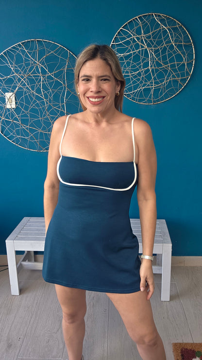A-line Teal Romper Dress