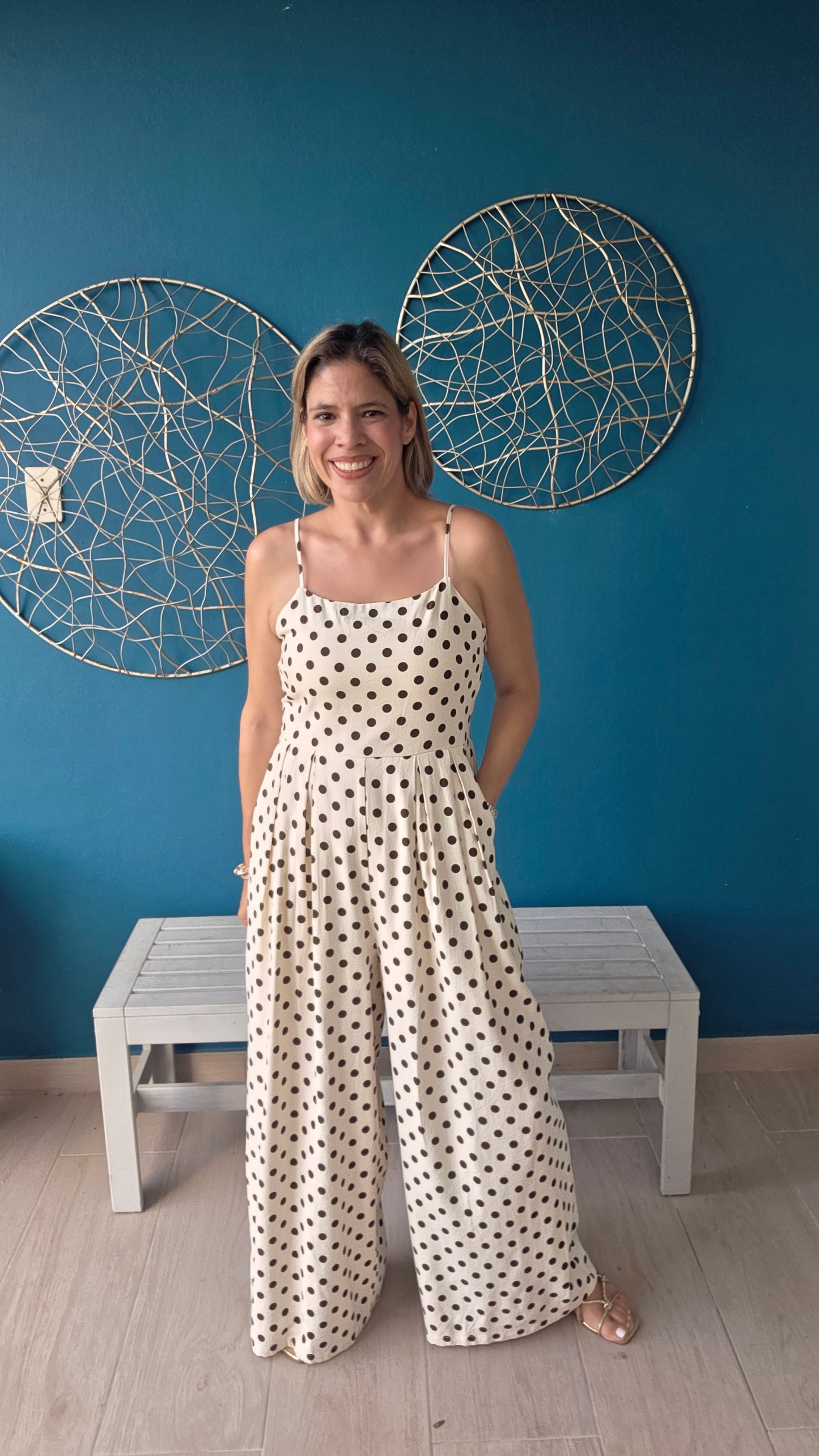 Cream/Brown Polka Dots Jumpsuit