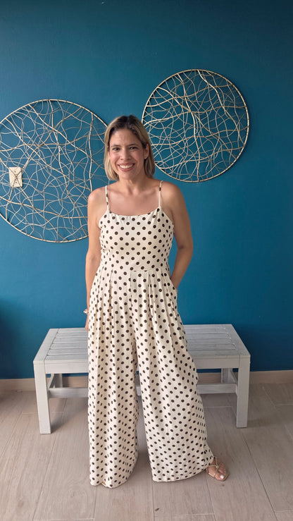 Cream/Brown Polka Dots Jumpsuit