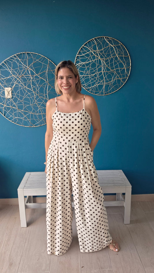Cream/Brown Polka Dots Jumpsuit