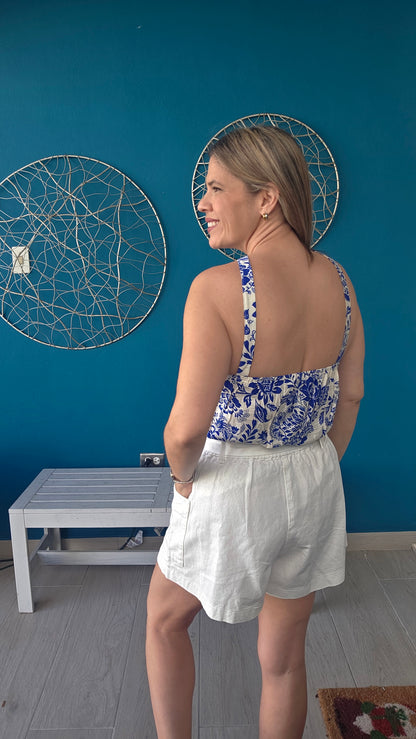 Halter Flowers Top - Blue