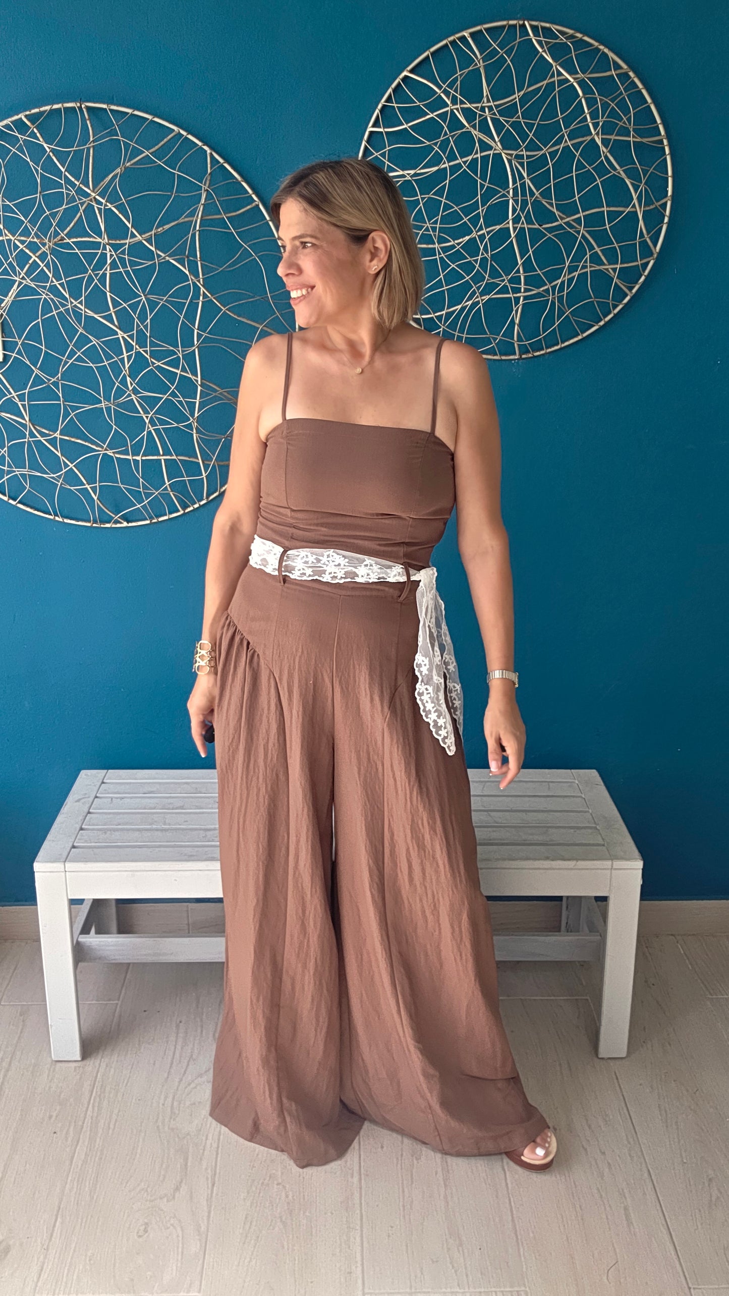 Lace-tie Wide Leg Jumpsuit
