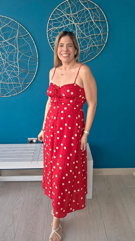 Polka Dot Red Midi Dress