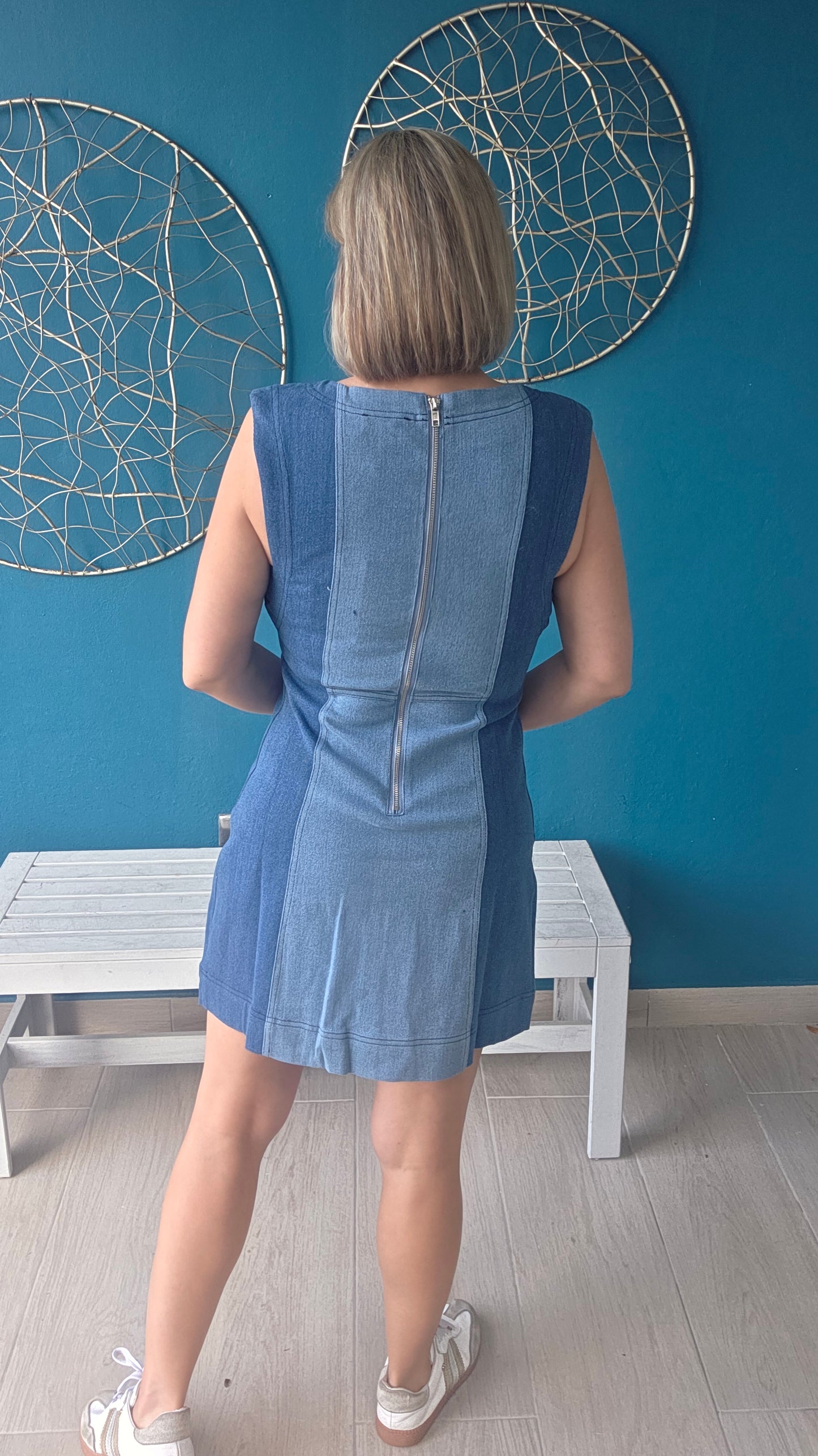 Color Block Denim Mini Dress