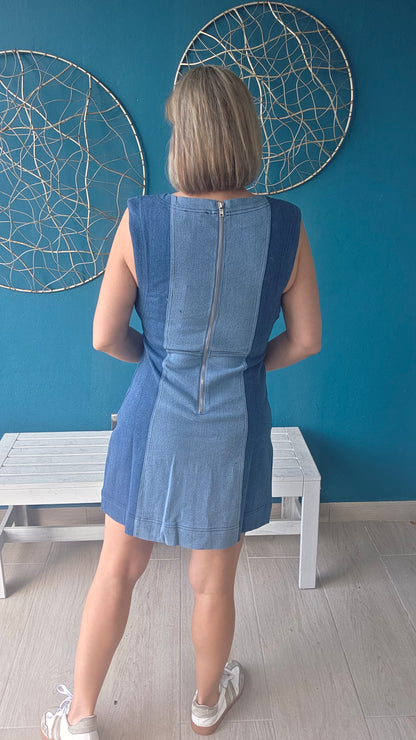 Color Block Denim Mini Dress
