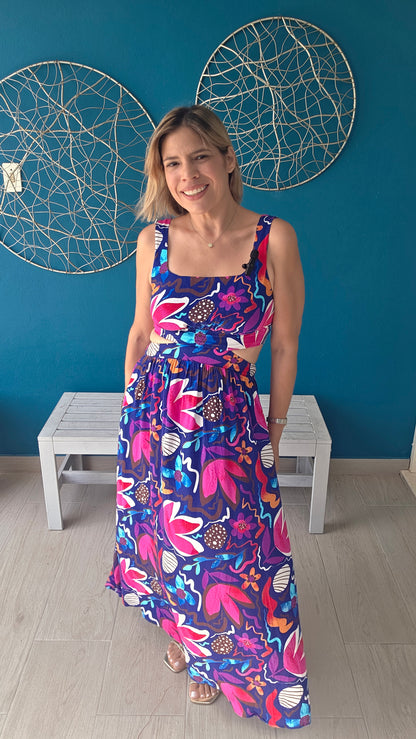 Tie Cut Out Flowers Midi Dress
