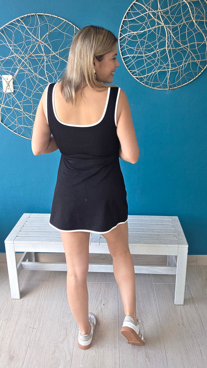 Scuba Terry Black Romper Dress