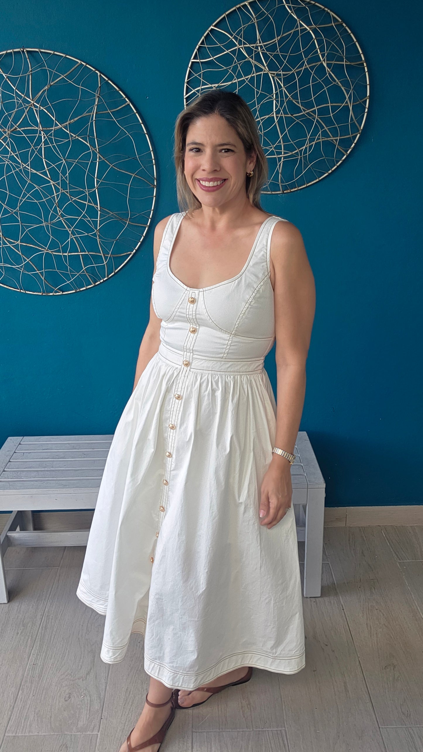 White Button-front Midi Dress