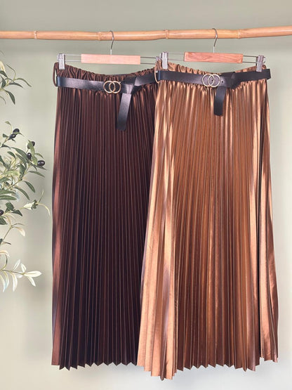 Metallic Pleated Skirt