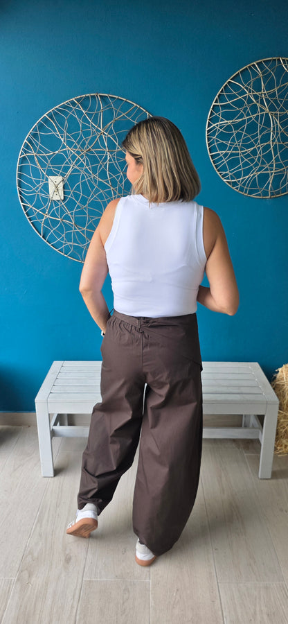 Bianca Chocolate Sarong Detail Barrel Leg Trouser Pants