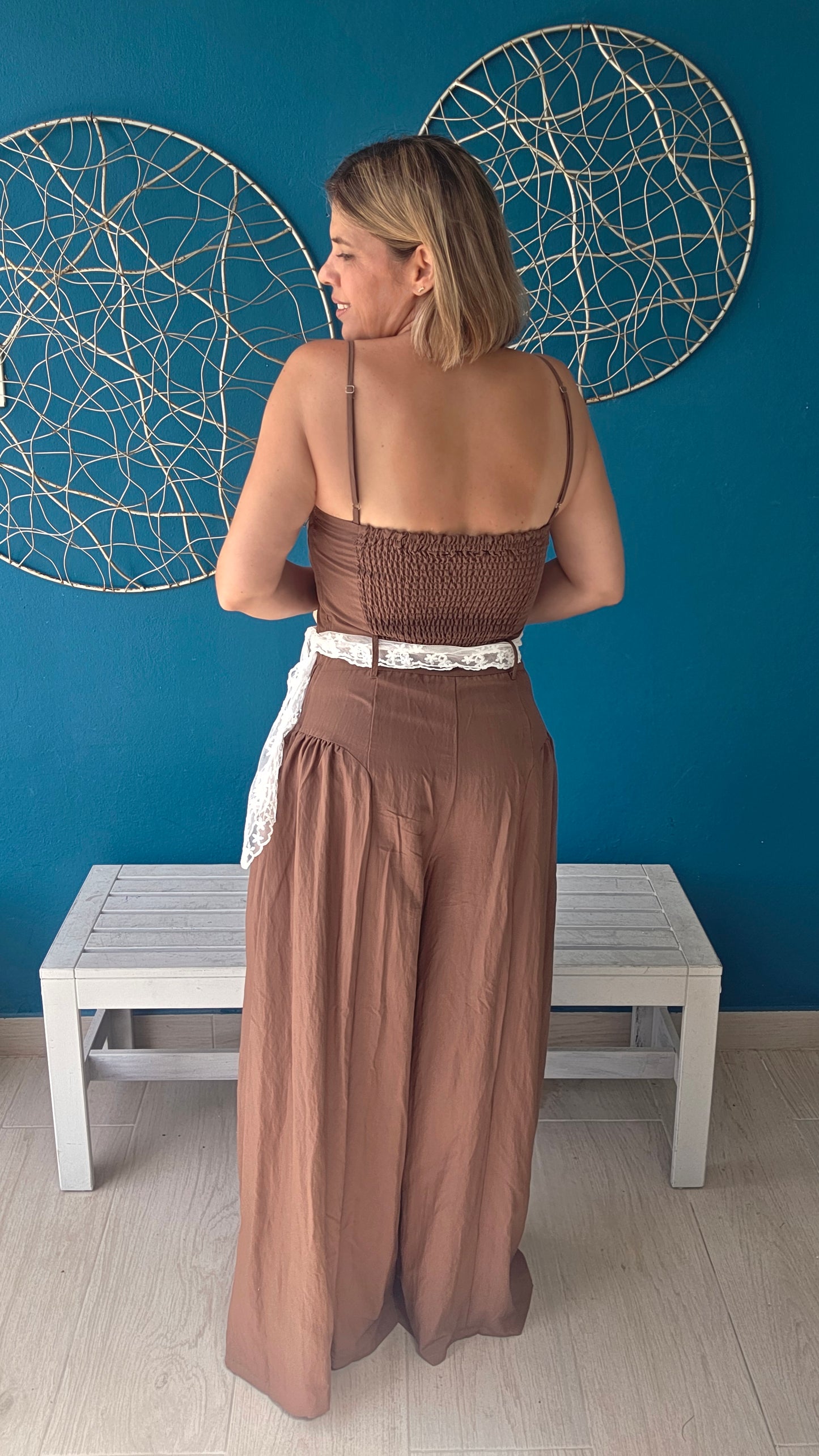 Lace-tie Wide Leg Jumpsuit