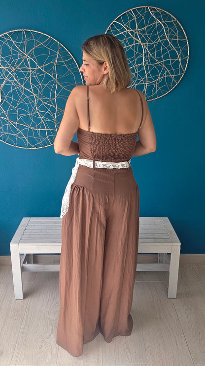 Lace-tie Wide Leg Jumpsuit
