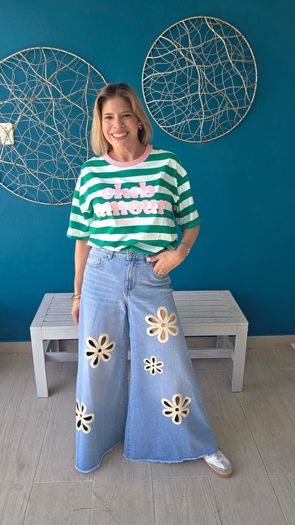 Flower Cut-out Palazzo Jeans