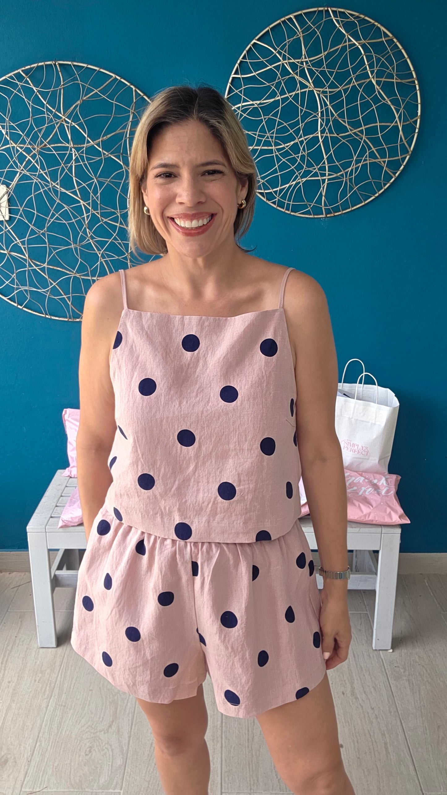 Pink/Navy Polka Dot Short Set
