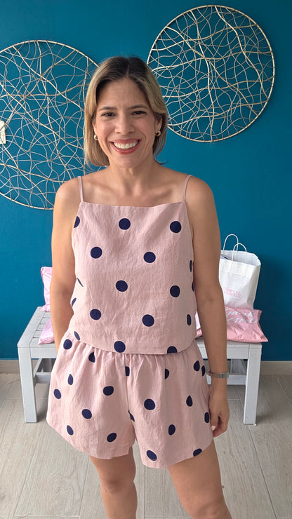 Pink/Navy Polka Dot Short Set