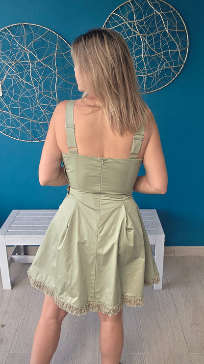 Square-neck Button-detail Mini Dress