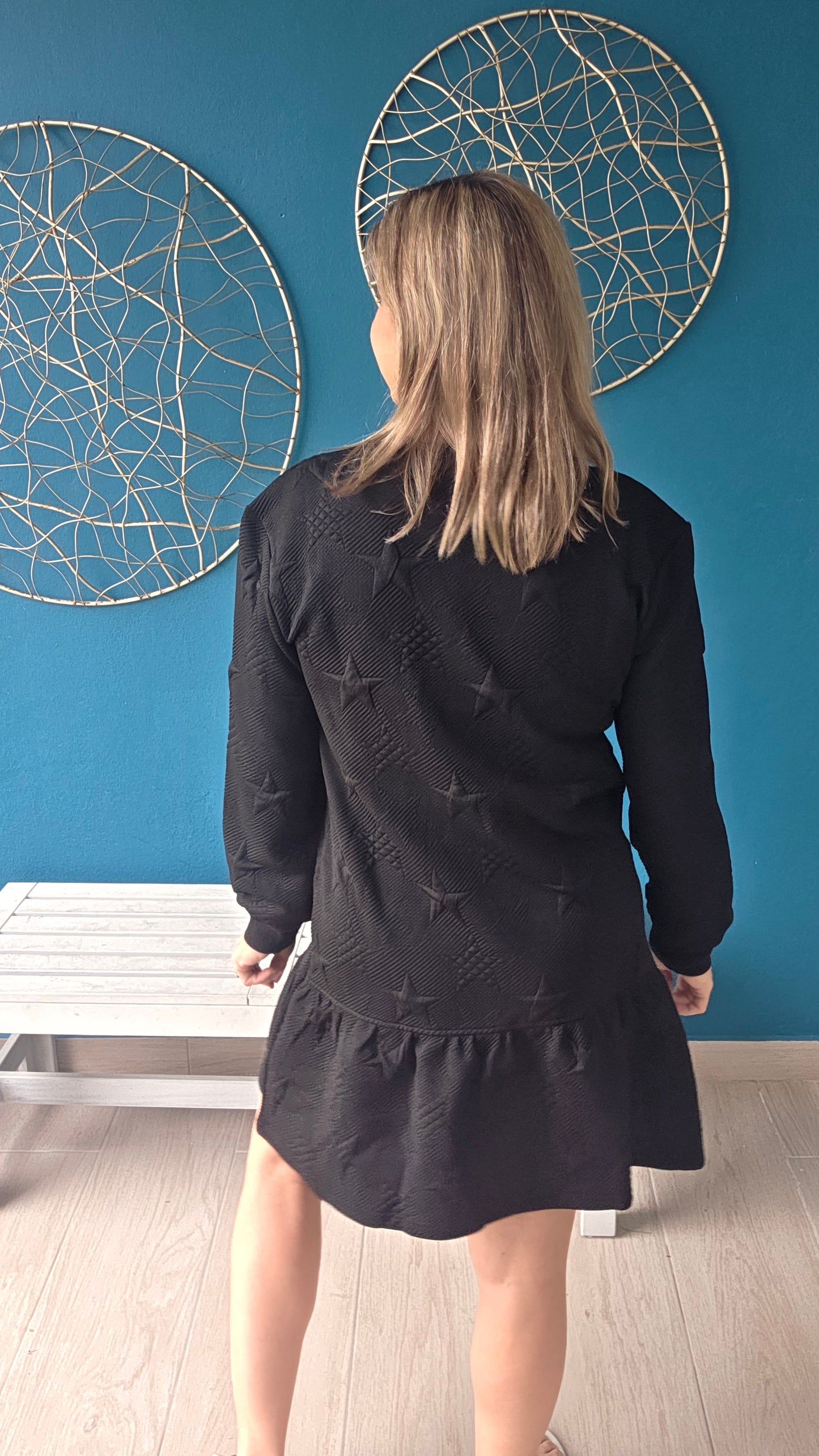 Star Textured Mini Dress Black