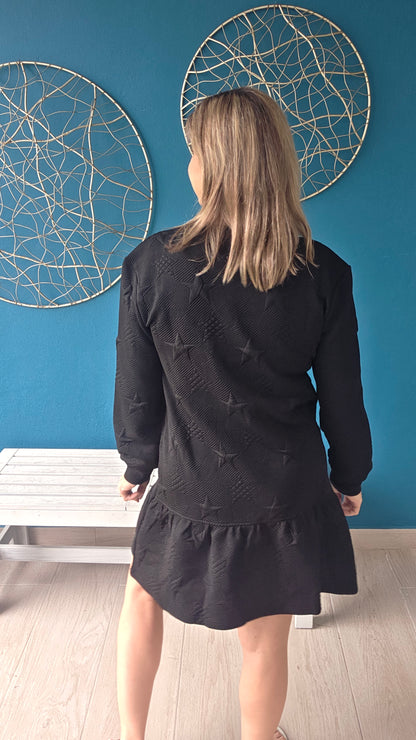 Star Textured Mini Dress Black