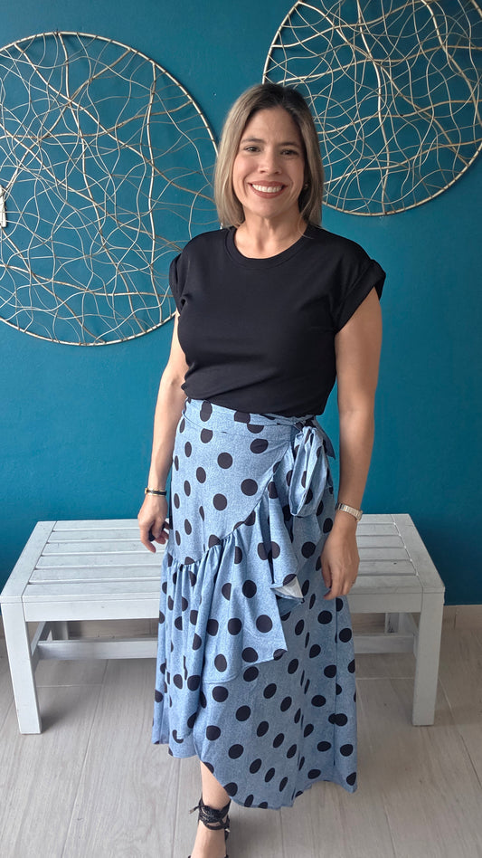 Blue Polka Dots Wrap Skirt