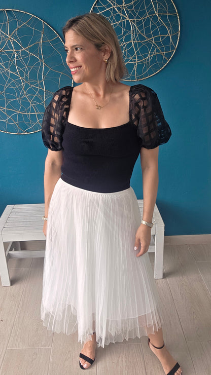 White Mesh Midi Skirt