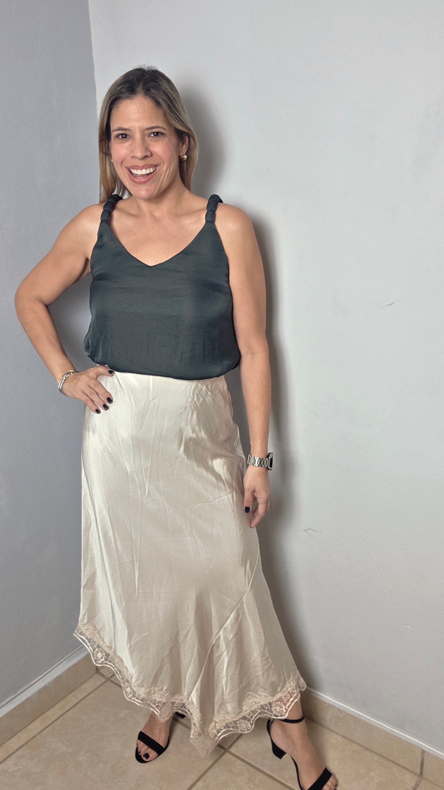 Asymmetrical satin Lace skirt