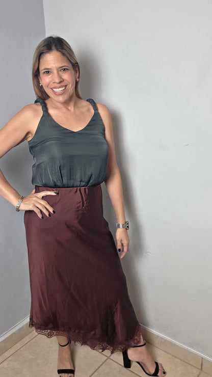 Asymmetrical satin Lace skirt