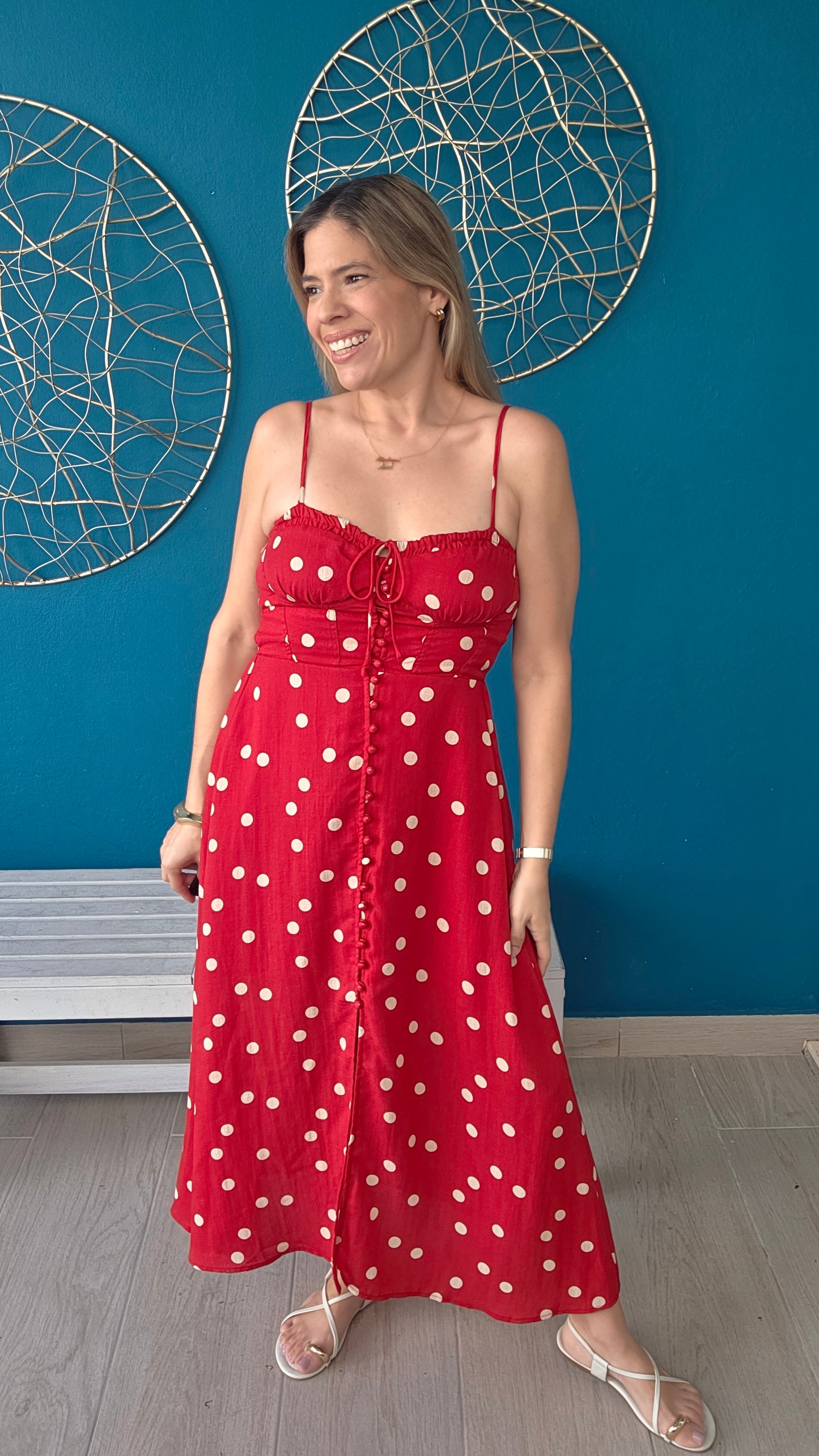 Polka Dot Red Midi Dress