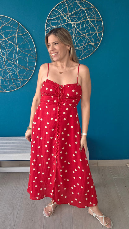 Polka Dot Red Midi Dress