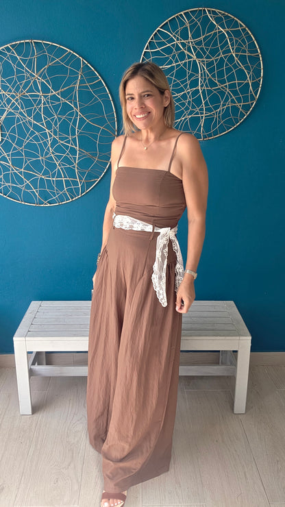 Lace-tie Wide Leg Jumpsuit